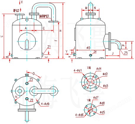SK-1.5、SK-3水环式真空泵及压缩机用气水分离器外形及安装尺寸