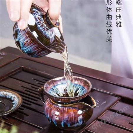 厂家供应 景德镇陶瓷功夫茶具 12头窑变釉套装茶具礼品瓷木盒包装