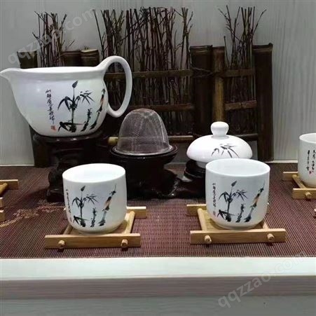 陶瓷茶具套装礼盒 元旦礼品瓷茶具批发 7头青花瓷家用茶杯 陶瓷套装定制logo