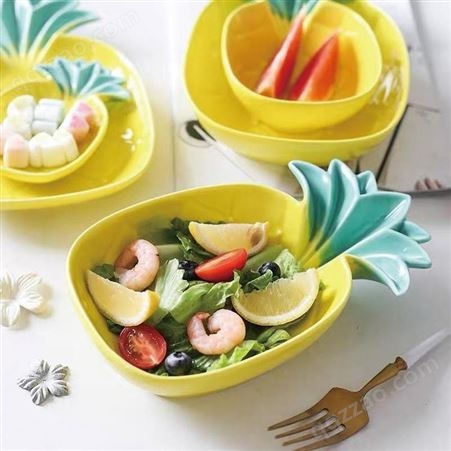 菠萝造型盘 创意瓷碗水果点心盘 家用个性欧式可爱卡通少女心盘子