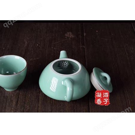 游子凝香龙泉青瓷朱砂泥石瓢梅子青十件套功夫茶具茶漏茶托茶壶中式日式茶具