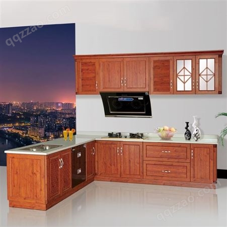 百和美铝合金橱柜 推拉门转角橱柜 全铝工业风仿木纹厨房厨柜定制