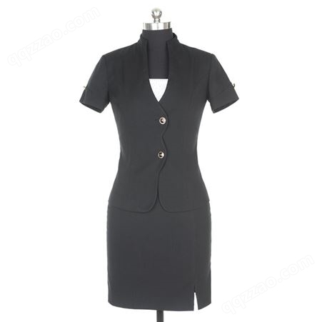 黑色职业套装 夏季职业装 商务正装 短袖西装套裙 工作室定制