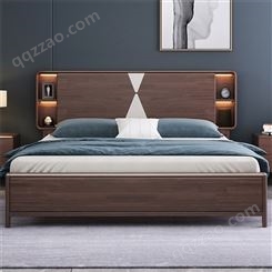 南京新中式实木床 1.8米双人婚床 现代简约木床 别墅轻奢主卧大床