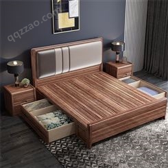 南京中式实木床 1.8米主卧双人床 简约现代经济型木床 储物高箱婚床