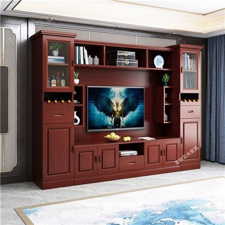 南京电视柜定制 客厅红木影视柜 实木电视柜机柜 中式仿古墙柜