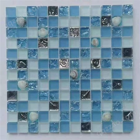 卫生间泳池马赛克瓷砖 群舜蓝色裂纹地中海风格背景墙