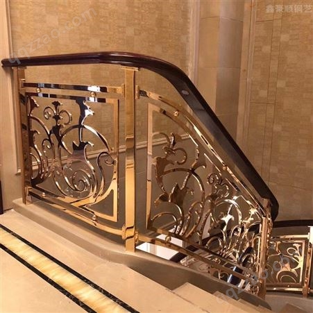xhs-TY1216铜楼梯 别墅现代轻奢新中式款扶手 栏杆雕刻铝材质定制安装
