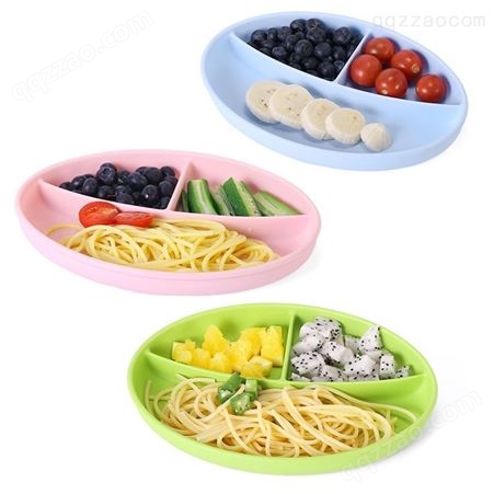 科安食品级硅胶餐盘 一体式儿童餐具辅食碗分格吸盘式吃饭训练勺子防滑吸盘碗